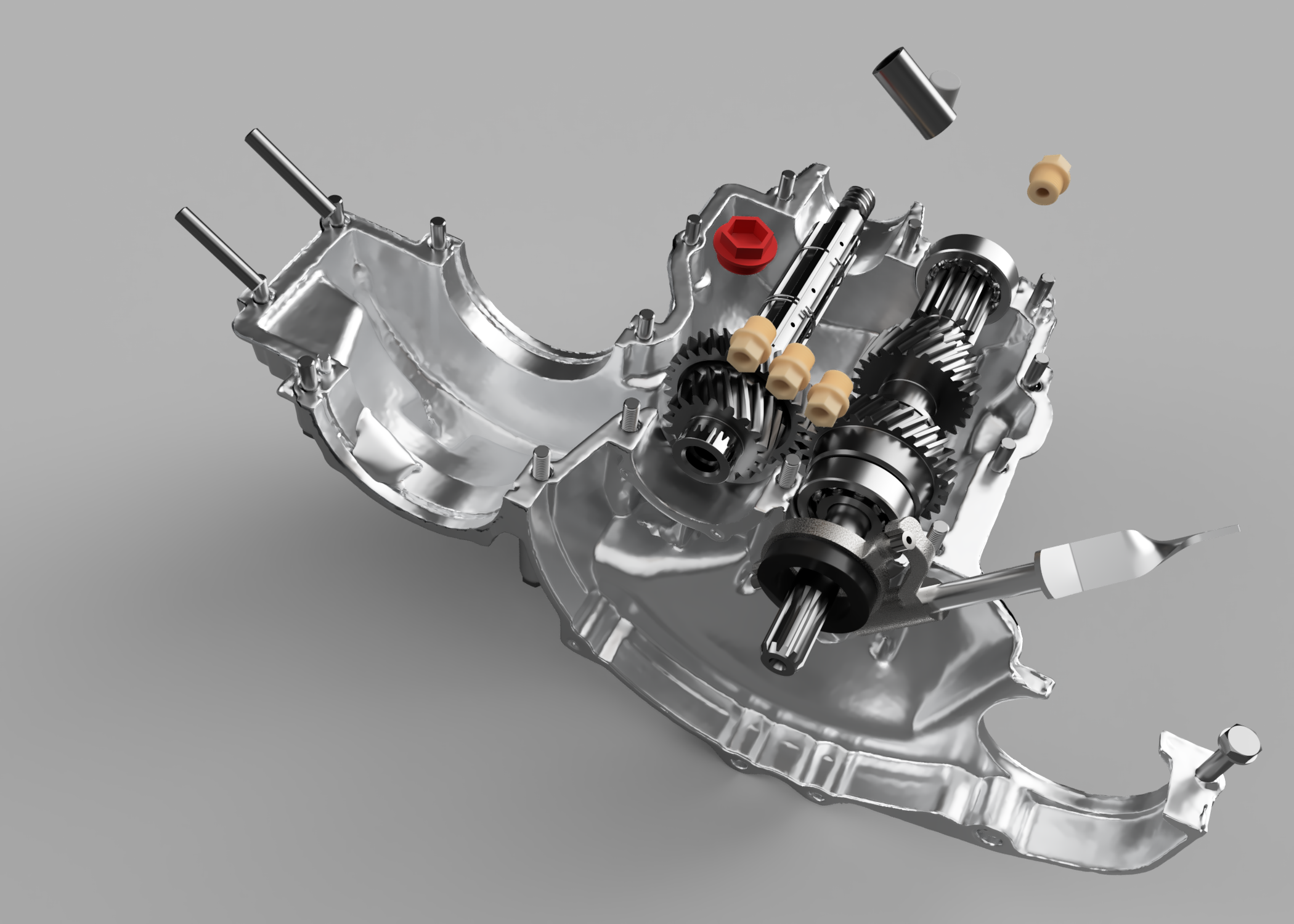 gescanntes Getriebegehäuse und konstruierte Mechanik